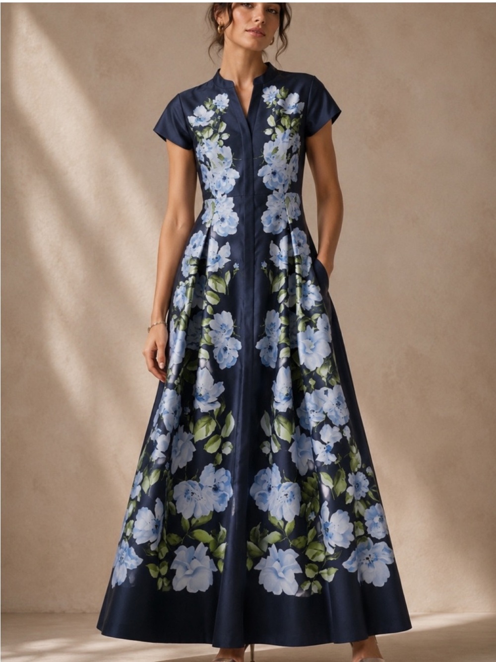 SACHIN BABI Marta Dress Floral Mikado Gown in Floral Fresco Blue Maxi Dress